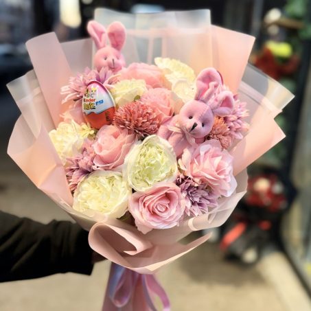 Solmayan Pembe Beyaz Tavşan Buketi